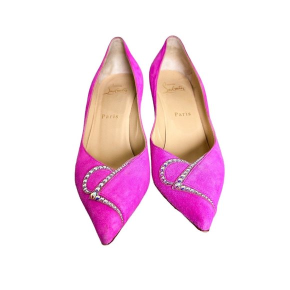 Christian Louboutin Fuchsia Heels with Sparkling Accents - Picture 7 of 16